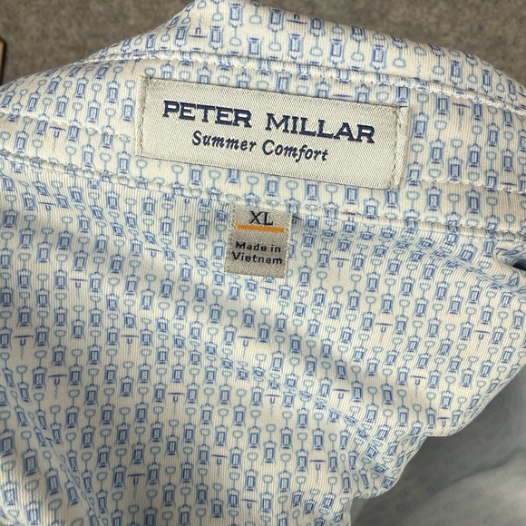 Peter Millar Polo Shirt Mens XL Blue Wine Corkscrew Print AOP Golf Performance - Picture 6 of 10